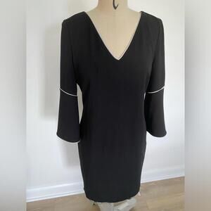 Calvin Klein - Black Bell-Sleeve V-Neck Dress with White Trim, size 12